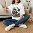 Built On Chaos. Landscaping Division. Operating On Caffeine and Bad Knees Since Sunrise. T-Shirt