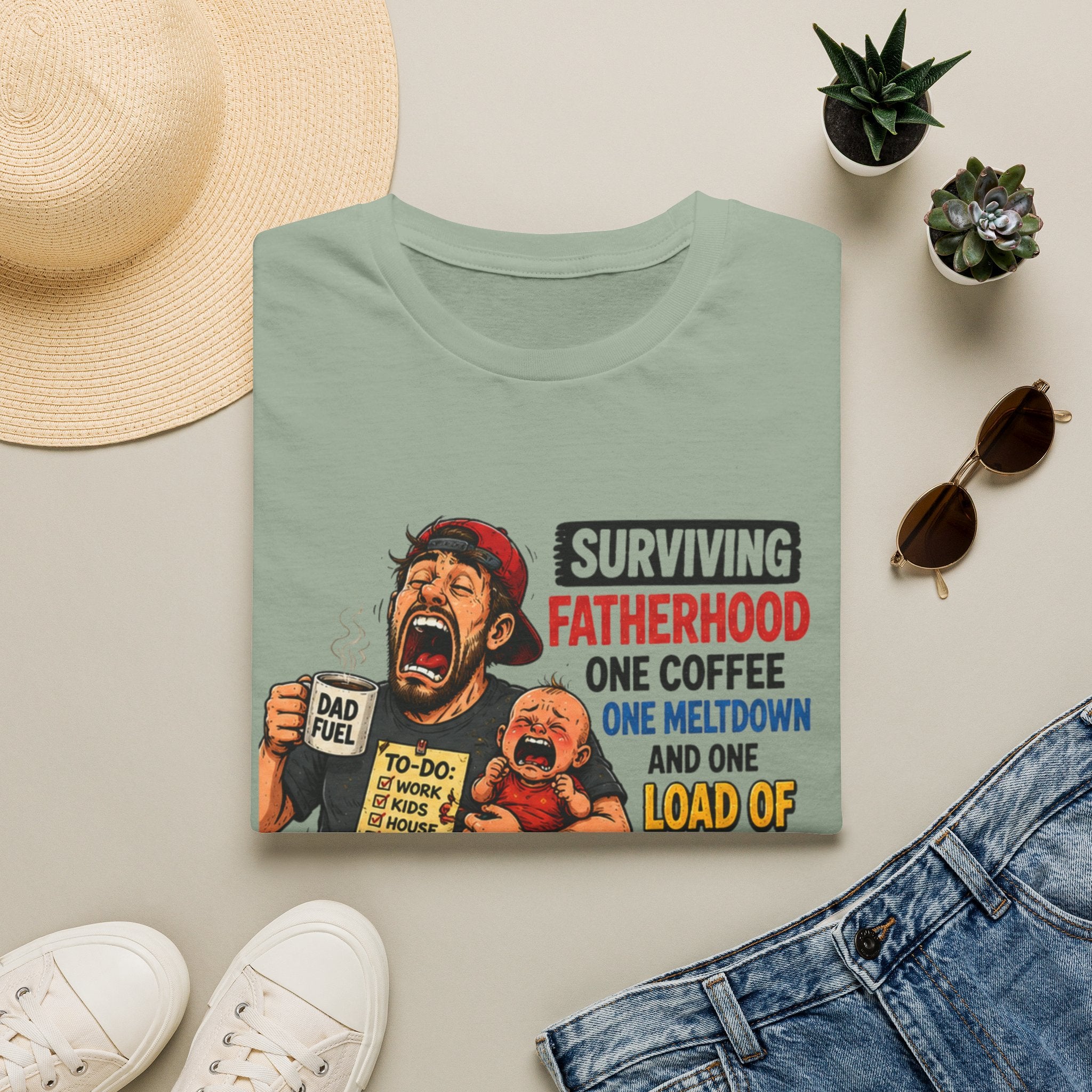 Surviving Fatherhood One Coffee, One Meltdown and One Load of Laundry at a Time. T-Shirt