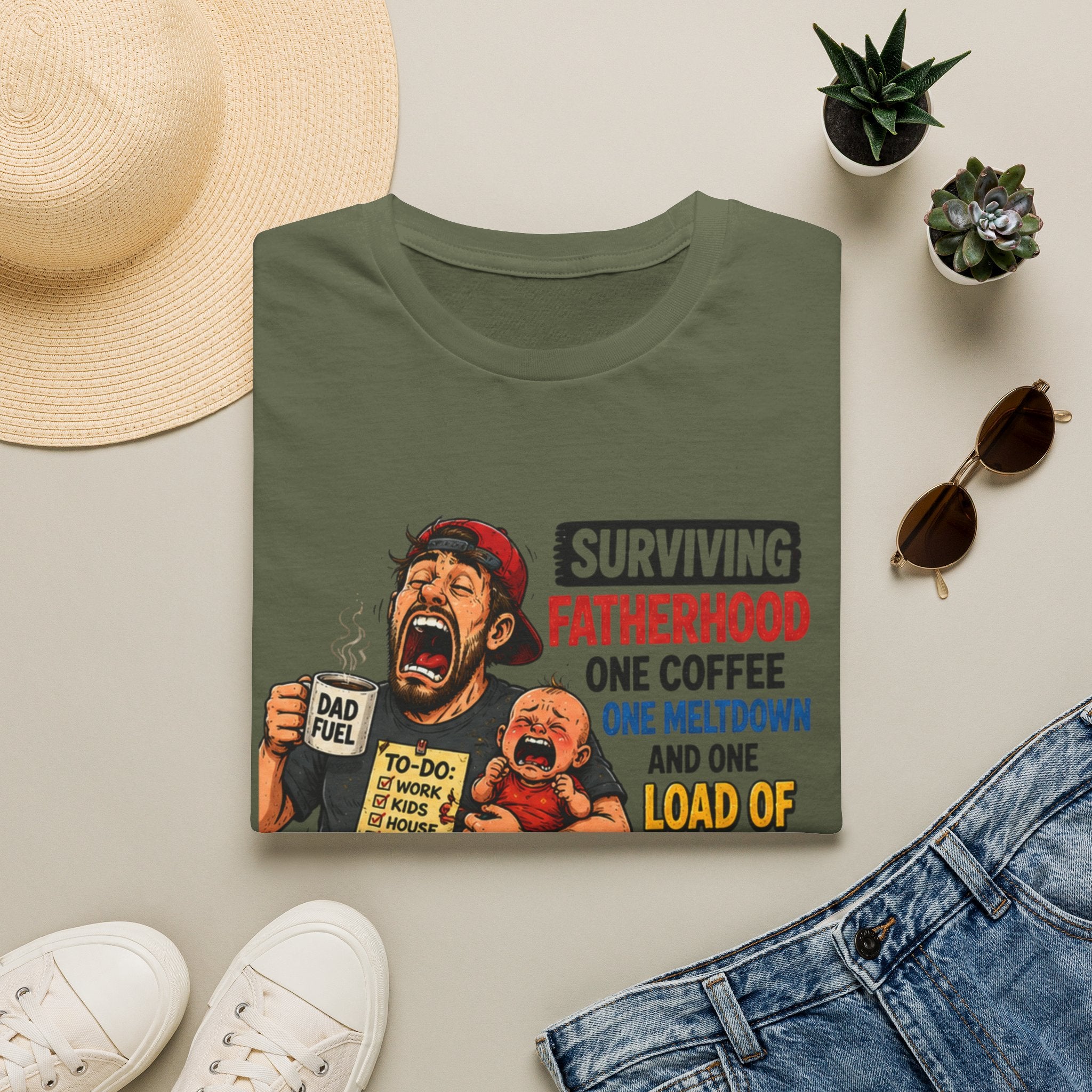 Surviving Fatherhood One Coffee, One Meltdown and One Load of Laundry at a Time. T-Shirt