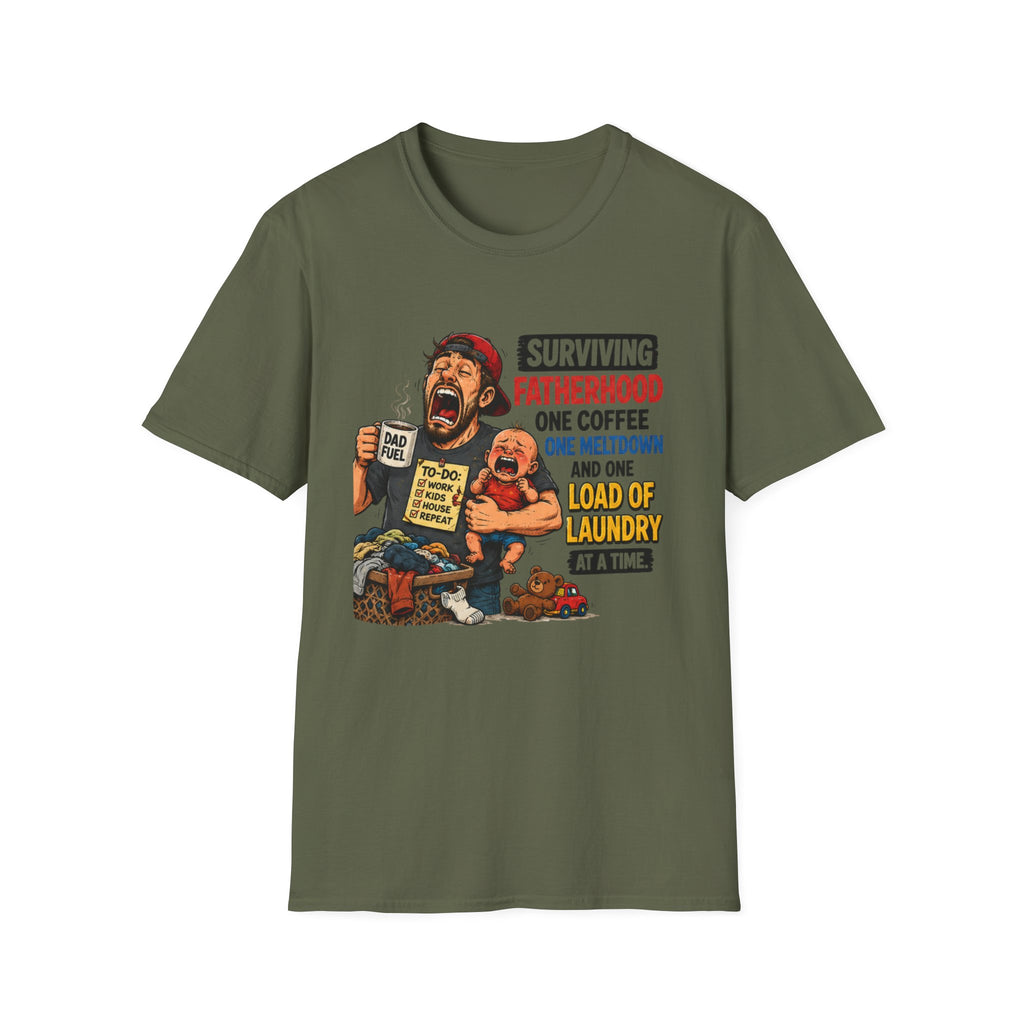 Surviving Fatherhood One Coffee, One Meltdown and One Load of Laundry at a Time. T-Shirt