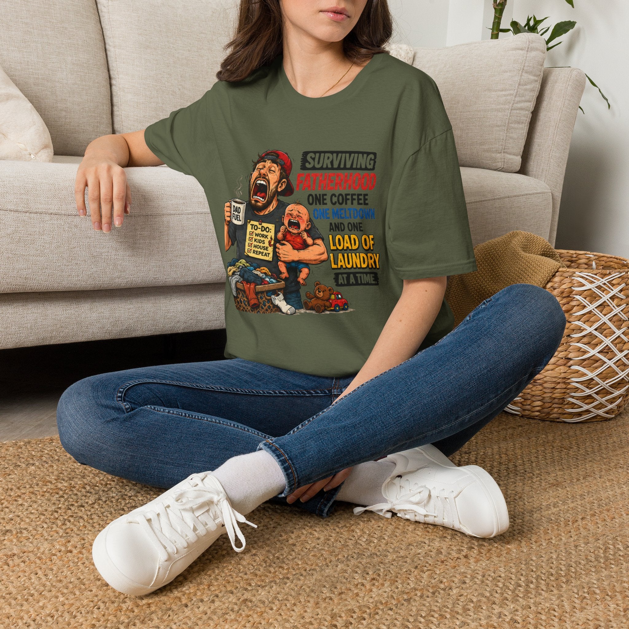 Surviving Fatherhood One Coffee, One Meltdown and One Load of Laundry at a Time. T-Shirt