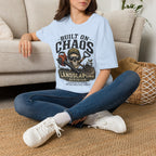 Built On Chaos. Landscaping Division. Operating On Caffeine and Bad Knees Since Sunrise. T-Shirt